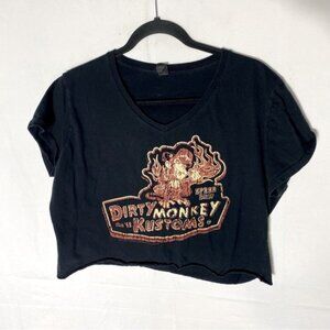 Anvil Black Orange Dirty Monkey Customs Cropped V Neck T Shirt XL